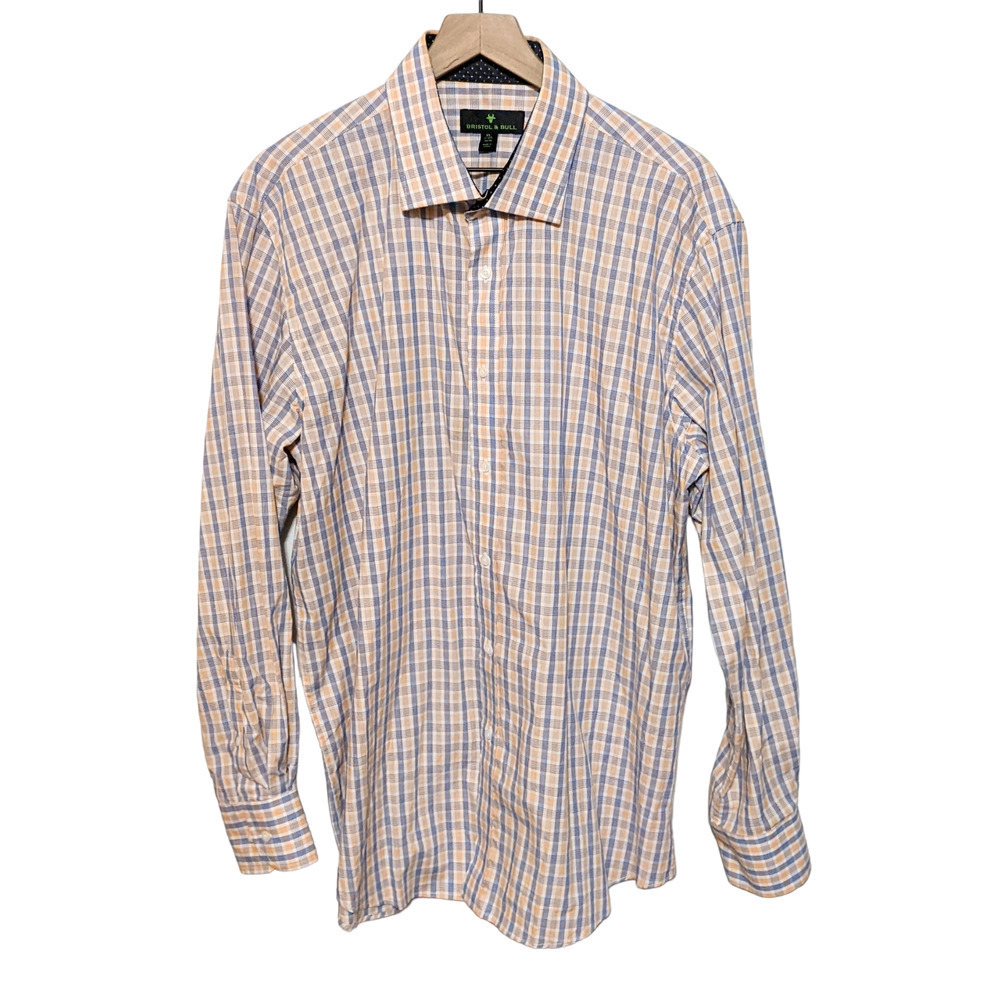 Bristol & Bull Mens Plaid Button Down Shirt Size XL 17-17.5 34-35 Orange Blue